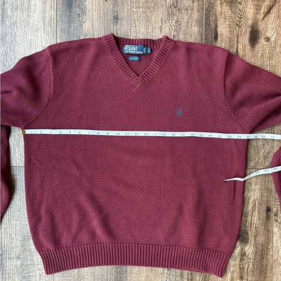 Polo Ralph Lauren V-Neck Burgandy Sweater 100% Cotton Men's Size L - Picture 5 of 12